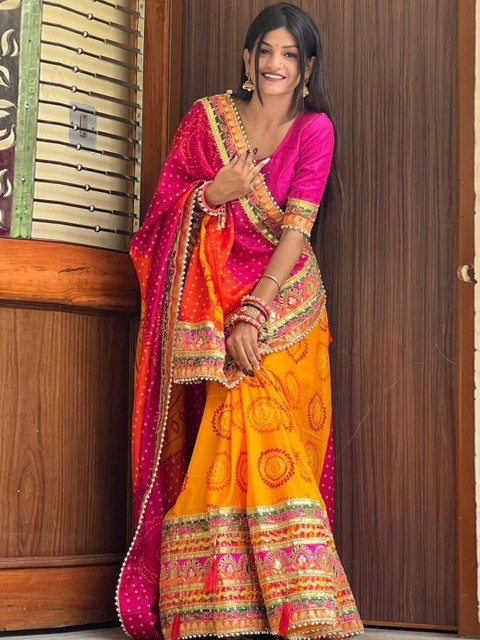 ROFOLO Bandhani Embroidered Art Silk Heavy Work Bandhani Saree