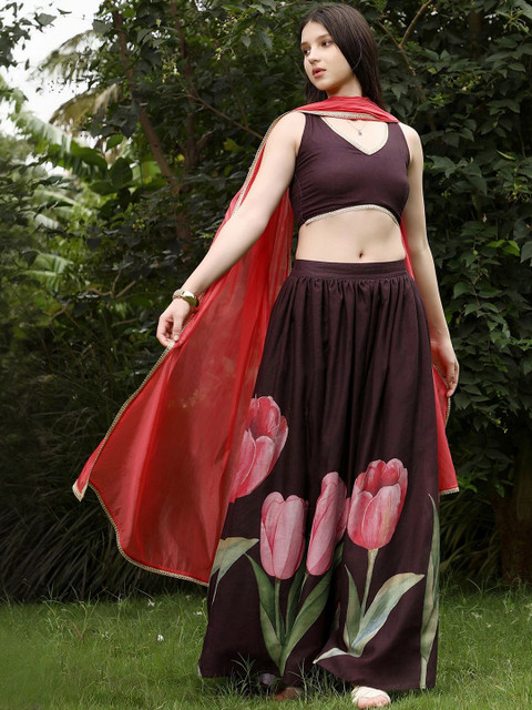 QISSA Printed V-Neck Top With Skirt Co-Ords