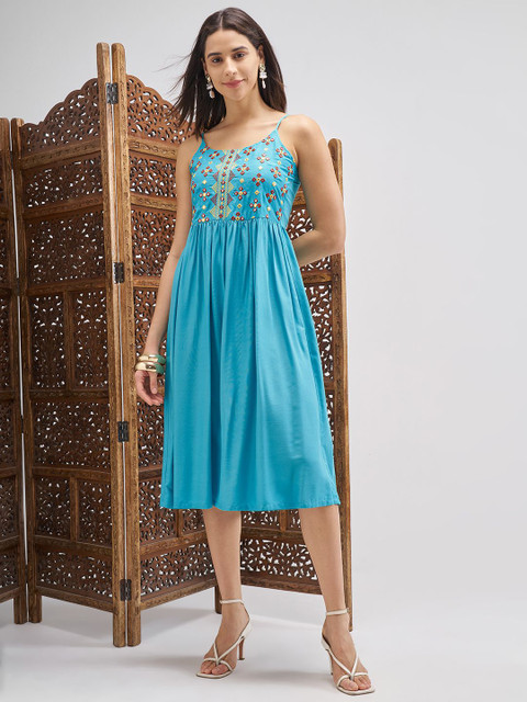 Vishudh Ethnic Motifs Embroidered A-Line Dress