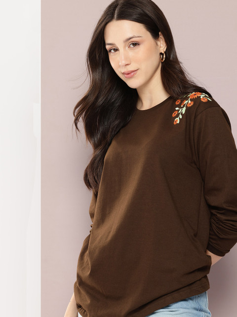 DILLINGER Women Oversized Long Sleeve Embroidery T-shirt