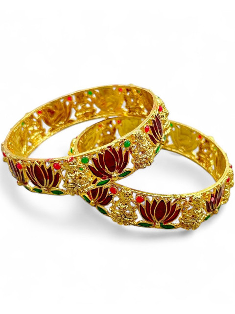 ANTIQUE JEWELLERY Gold Plated Laxmi & Lotus Design Bangle Set