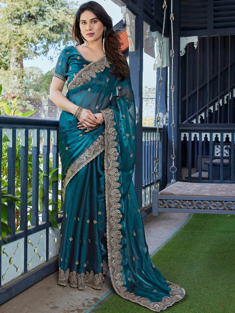 HERE&NOW Embellished Embroidered Organza Saree