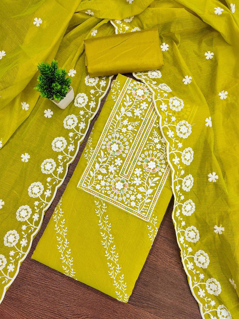 NEGRONI Floral Embroidered Thread Work Organza Unstitched Dress Material