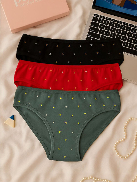 FiveFlag Women Pack of 3 Cotton Mid-Rise Briefs