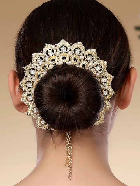 KARATCART Gold Plated Beaded and Kundan Studded Hair Juda