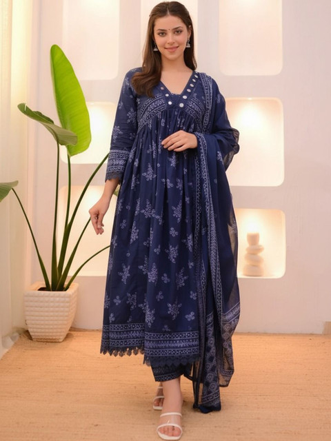 KALINI Women Ethnic Motifs Printed Empire Kurta with Trousers & With Dupatta