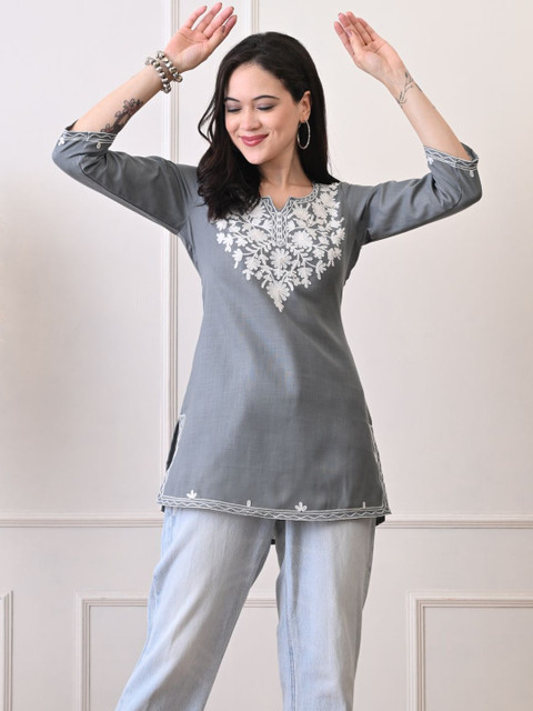 KALINI Embroidered Pure Cotton Short Kurti