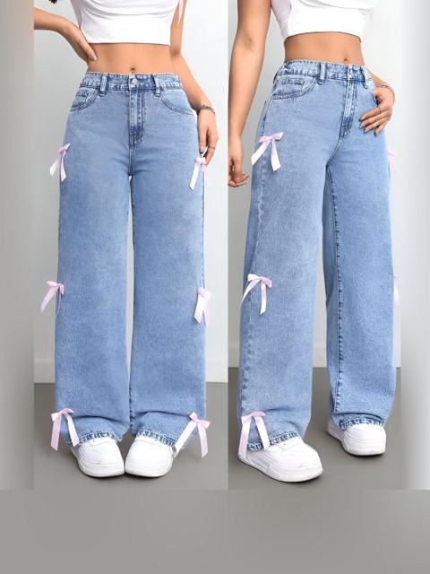 Aadvi Fashion Women Smart Wide Leg High-Rise Light Fade Stretchable Jeans