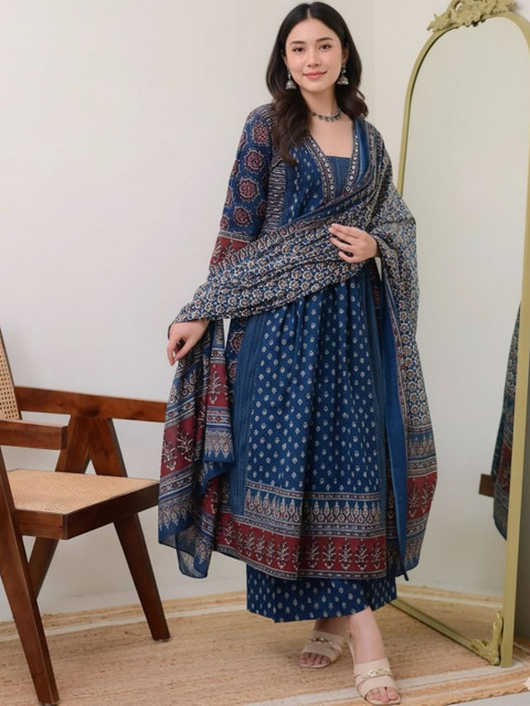 KALINI Women Ethnic Motifs Printed Panelled Kurta with Trousers & With Dupatta