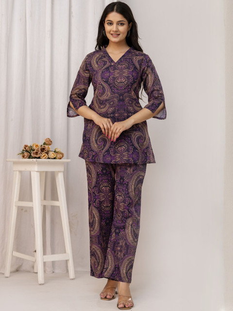 Anouk Women Purple Printed Pure Cotton Co-Ords
