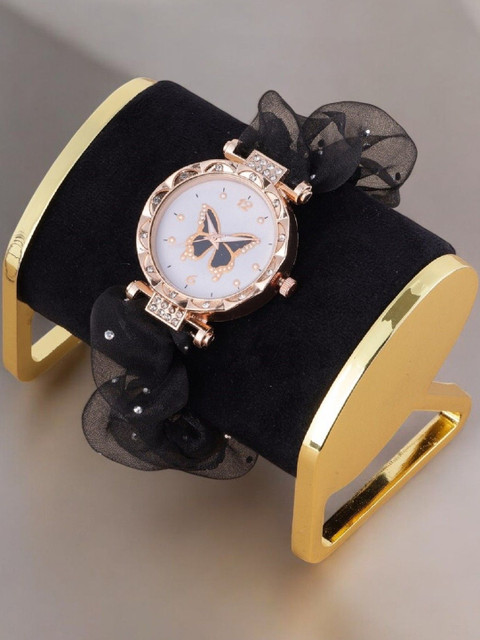 LAKSH Unisex Black Butterfly Design Scrunchies Strap Analog Watch