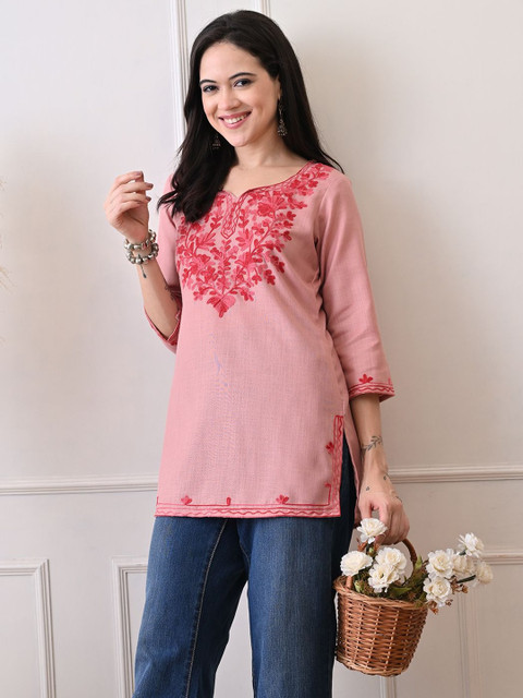 KALINI Floral Embroidered Thread Work Pure Cotton Kurti