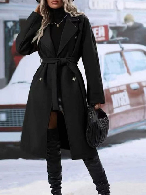 HERE&NOW Women Black Solid Wool Heavy Winter Long Coat