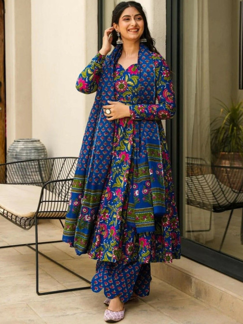 GLOSIA DESIGN Women Floral Printed Anarkali Kurta with Palazzos & Dupatta