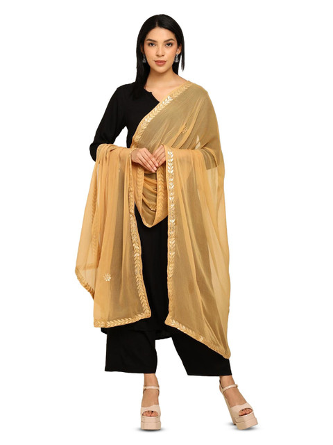 URBAN KANYA Floral Embroidered Chiffon Dupatta With Gotta Patti
