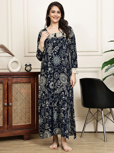 Claura Women Floral Printed Maxi Nightdress