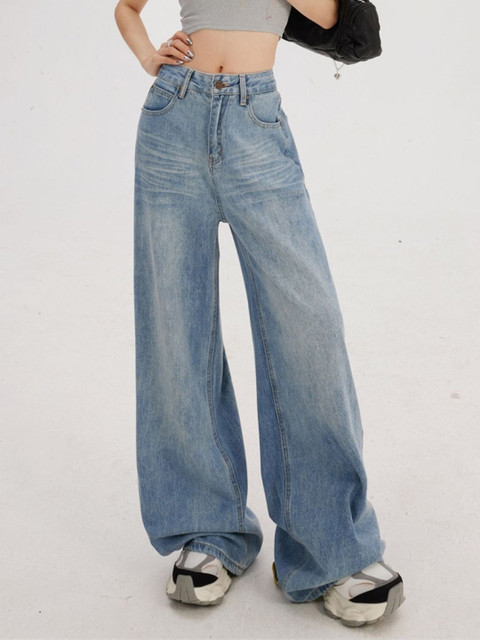 StyleCast Women Wide Leg Mid-Rise Light Fade Non Stretchable Jeans