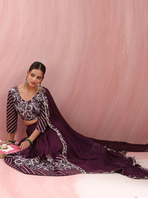 Khushal K Floral Printed Gotta Patti Ready to Wear Lehenga & Choli With Dupatta