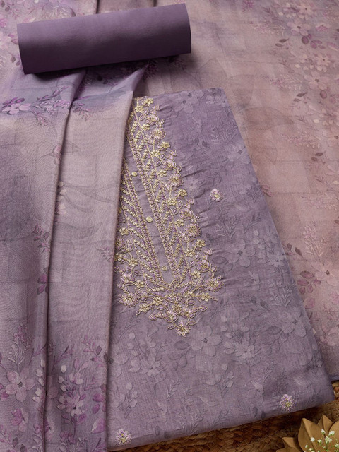 Soch Printed Floral Printe Beads & Stones Tissue Unstitched Dress Material