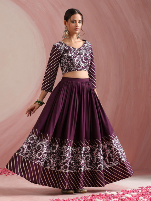 Khushal K Floral Printed Gotta Patti Ready to Wear Lehenga & Choli With Dupatta - Image 4