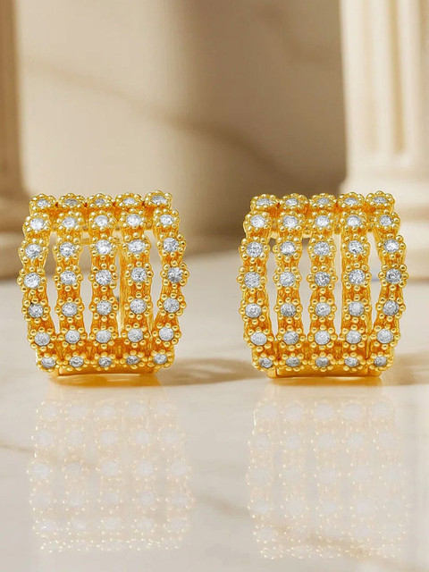 Rubans 18K Gold-Plated Cubic Zirconia Stone Studded Wide Clip-On Hoop Earrings