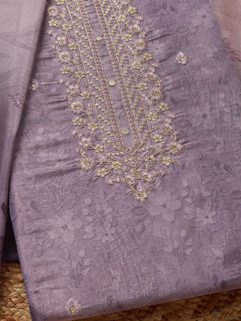 Soch Printed Floral Printe Beads & Stones Tissue Unstitched Dress Material - Image 2