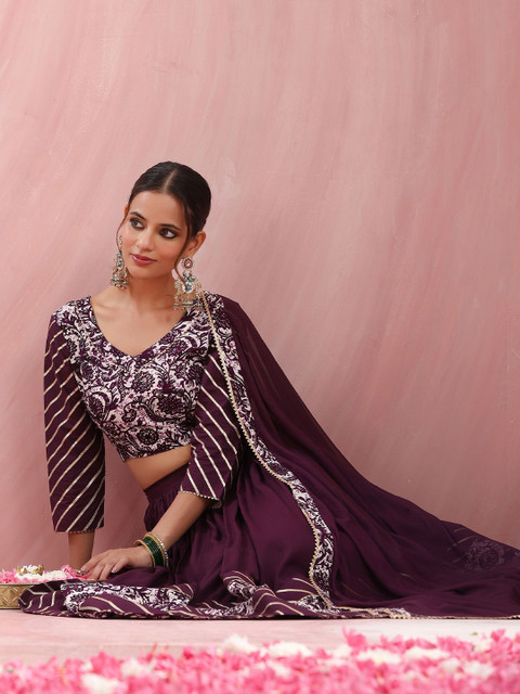 Khushal K Floral Printed Gotta Patti Ready to Wear Lehenga & Choli With Dupatta - Image 6