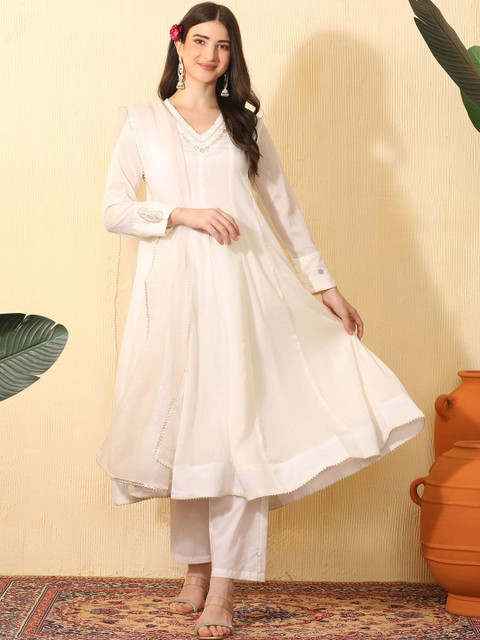 Sangria Women Ethnic Motifs Embroidered Empire Thread Work Kurta with Trousers & With Dupatta