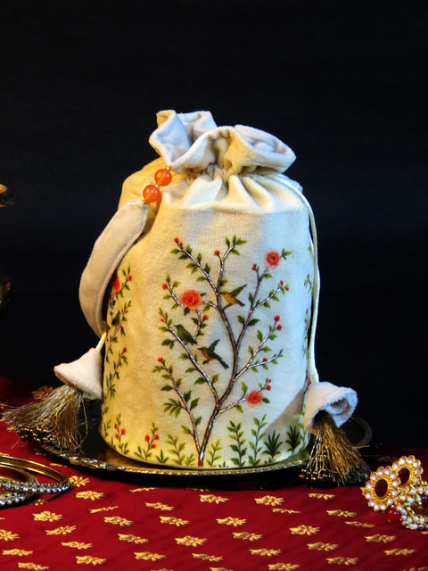 Mid July Home Unisex Velvet Floral Printed Embellished Potli Clutch