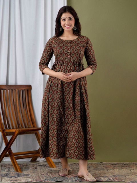 FASHDHUN Women Floral Printed Maternity Cotton Anarkali Kurta