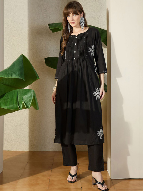 Indo Era Embroidered V-Neck Pure Cotton Tunic With Trouser