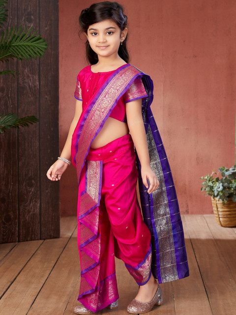 BAESD Girls Woven Design Zari Banarasi Ready to Wear Saree