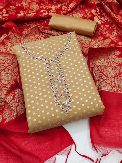 NEGRONI Floral Embroidered Beads & Stones Unstitched Dress Material