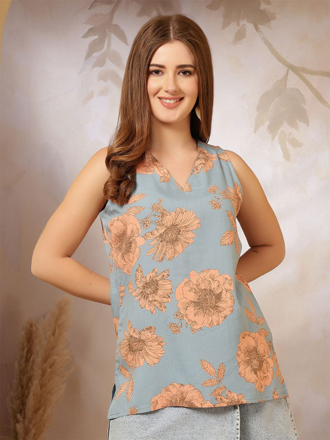 Anouk Rustic Floral Printed V-Neck Sleeveless Top