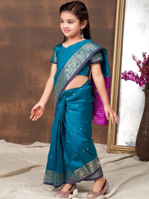 BAESD Girls Ethnic Motifs Woven Design Zari Banarasi Ready to Wear Saree - Image 5