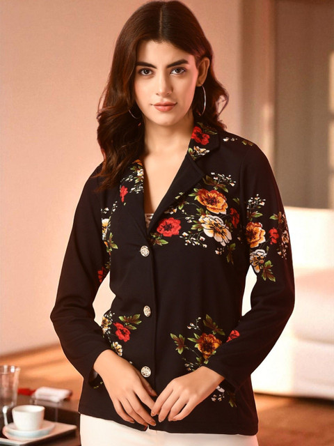 SFOTY Floral Printed Longline Button-Down Shrug