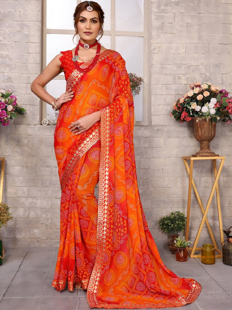 priyashi Women Pure Georgette Bandhani Printed Gotta Patti Bandhani Saree