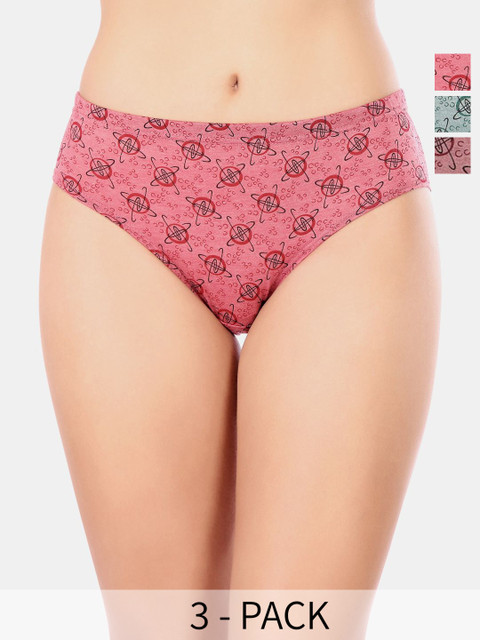 Bodycare Pack Of 3 Assorted Abstract Printed Cotton Mid-Rise Basic Briefs