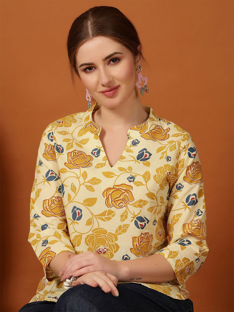 Anouk Rustic Women Floral Printed Mandarin Collar Cotton Top