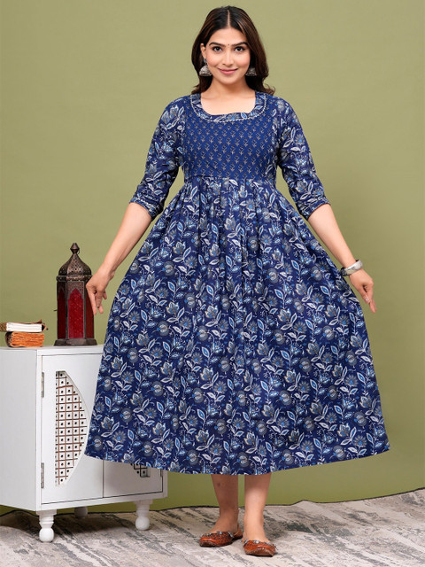 FASHDHUN Women Floral Printed Maternity Cotton Anarkali Kurta