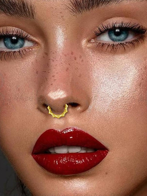 Sangria Women Gold Plated Circle Septum Nosepin