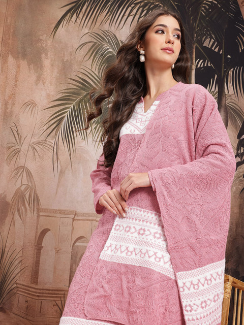 Sangria Ethnic Motifs Woolen Straight Winter Kurta With Trousers & Dupatta