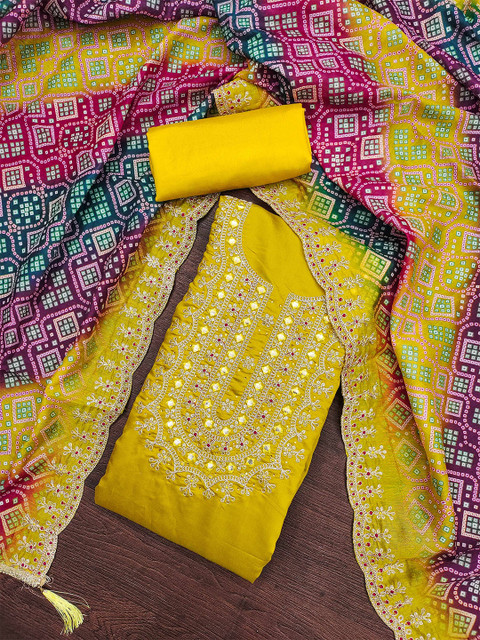 NEGRONI Bandhani Embroidered Beaded & Stones Studded Unstitched Dress Material