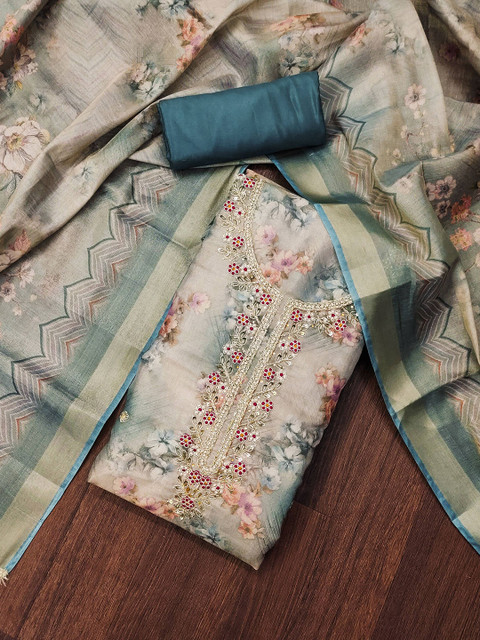 NEGRONI Floral Printed Beads And Stones Unstitched Dress Material