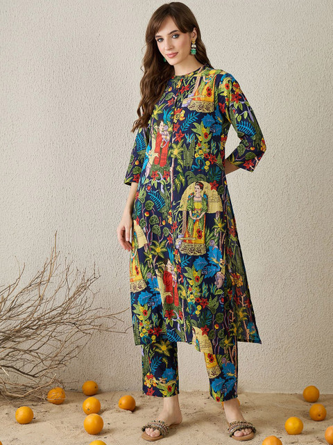 Indo Era Printed Pure Cotton Tunic With Palazzos