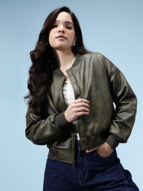 glitchez Faux Leather Bomber Jacket