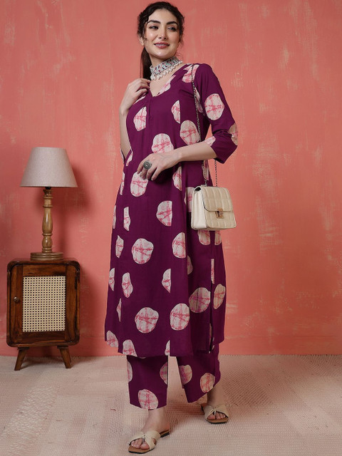 SZN Women Printed A-Line Kurta With Trousers Co-Ord Set