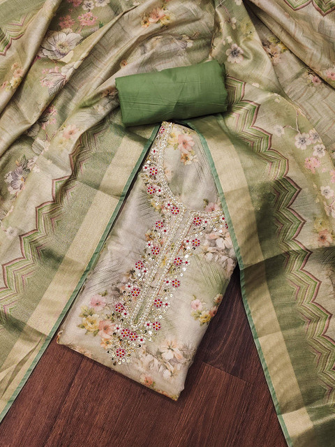 NEGRONI Floral Embroidered Beads And Stones Unstitched Dress Material