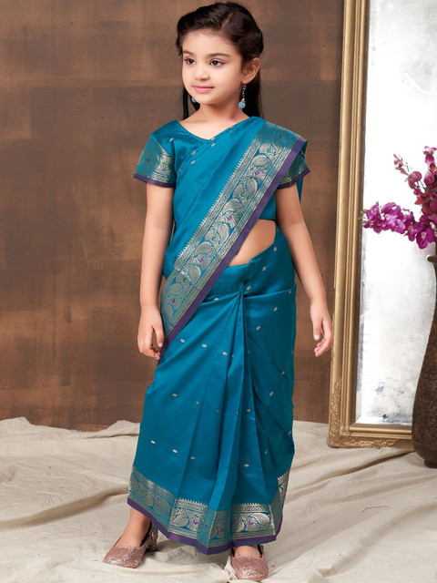 BAESD Girls Ethnic Motifs Woven Design Zari Banarasi Ready to Wear Saree