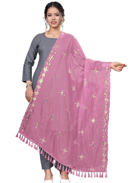 Kemza Geometric Embroidered Sequinned Organza Dupatta
